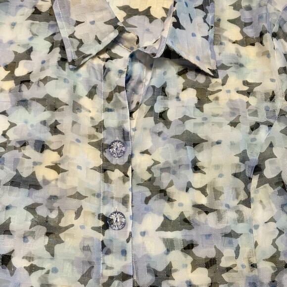 Draper's & Damon's Blouse & Tank Top Set Medium Textured Blue Floral Bell Sleeve - Picture 7 of 11